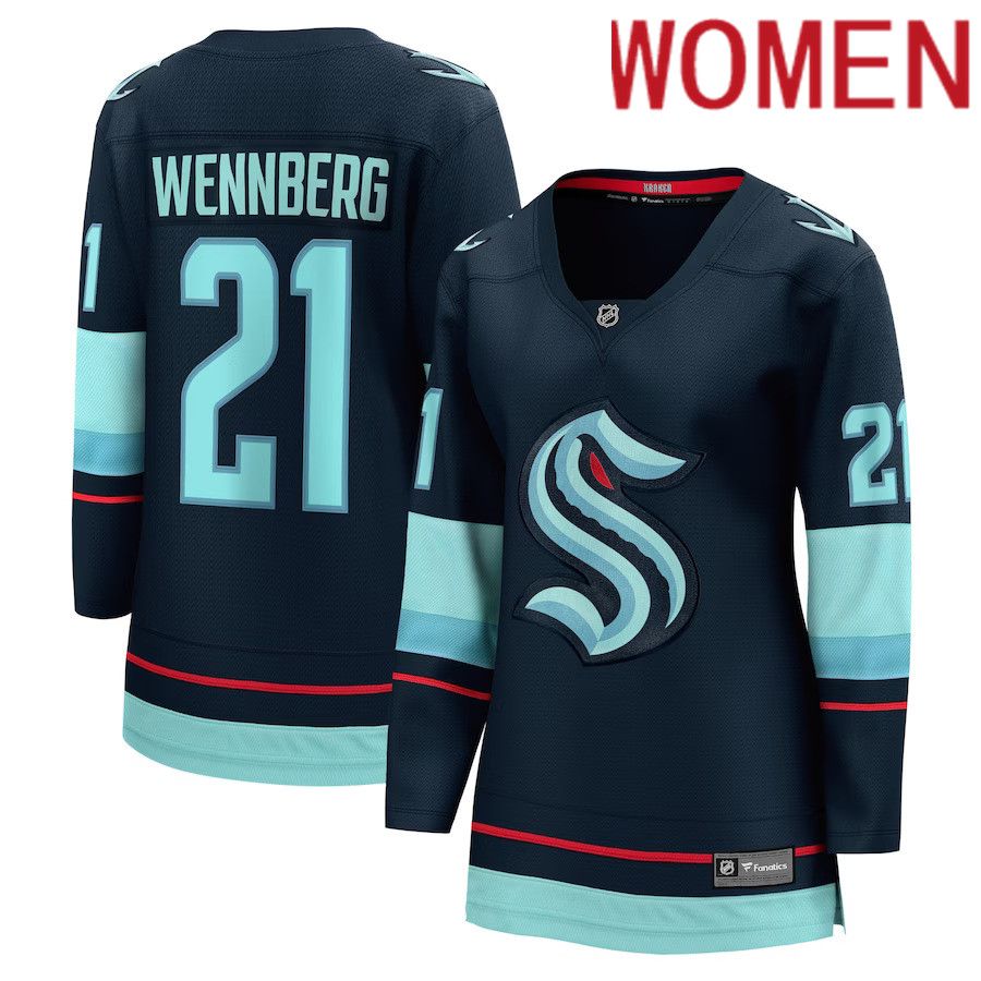 Women Seattle Kraken 21 Alexander Wennberg Fanatics Branded Navy Home Breakaway Player NHL Jersey